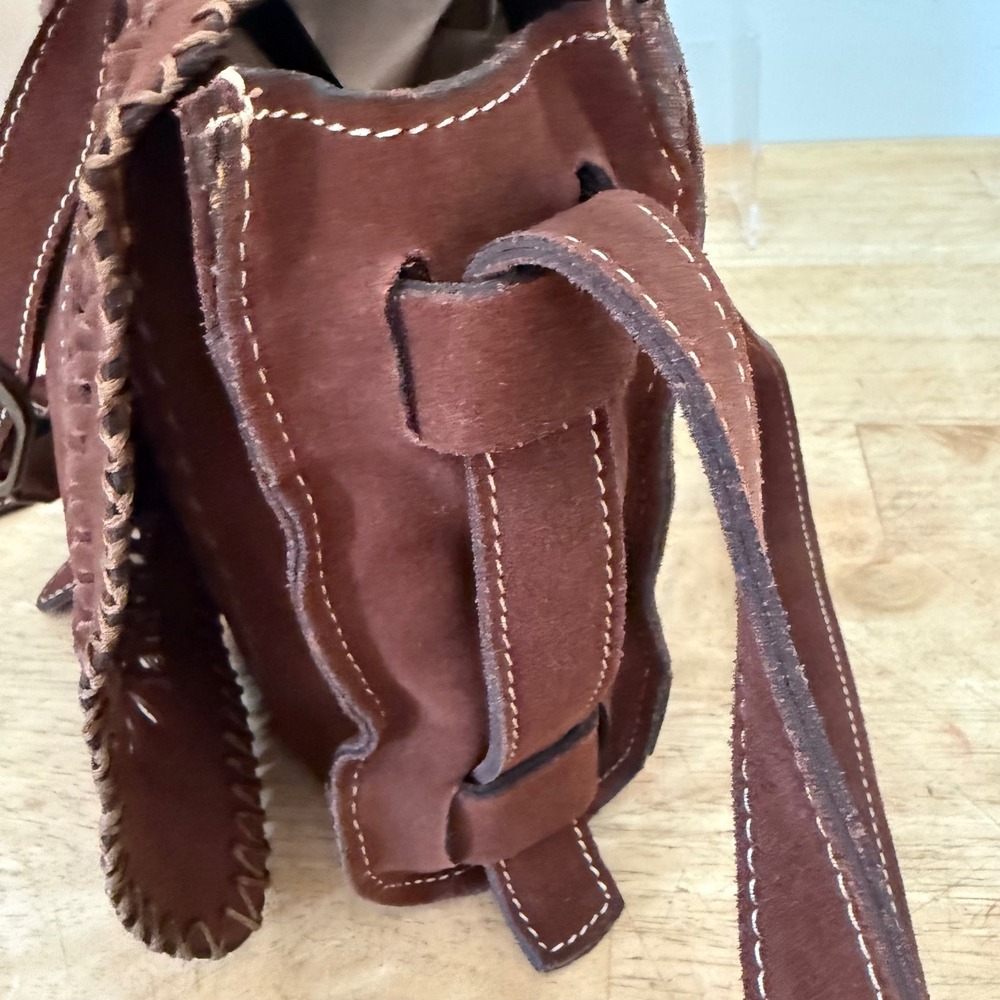 Patricia Nash Brown Suede Woven Whipstitch Crossbody Messenger Bag - Picture 2 of 16